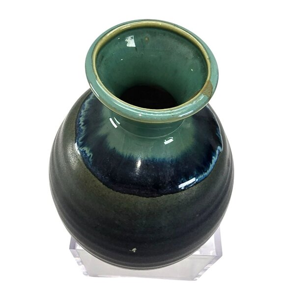 Japanese Ceramic Vase Sake Jar Calligraphy Black & Green Handcrafted Decor JE332 - Picture 5 of 8